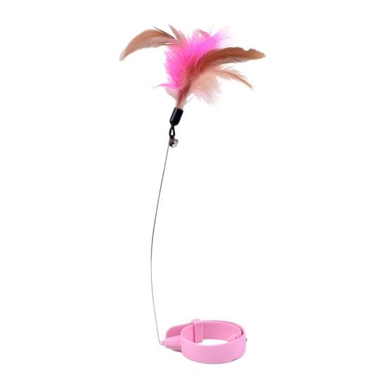 Cat Collar Feather Toy Interactive Cat Feather Wand Toy Hands Free Cat Teaser Wand with Bell Adjustable Collar for Indoor Kitty Solo Play