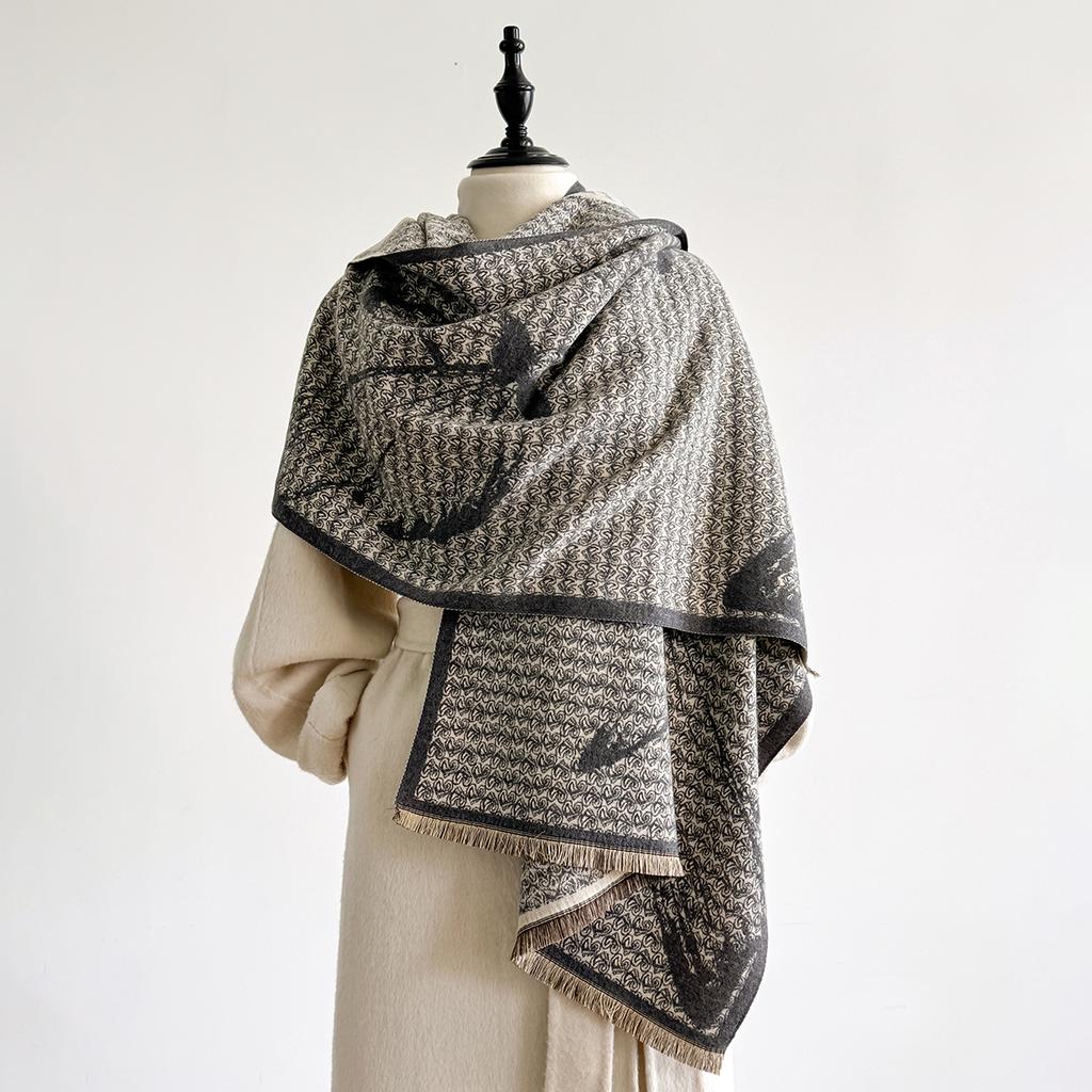Women'S Elegant Double-Sided Floral Jacquard Pashmina Shawl - Winter Thick Warm Tassel Coldproof Windproof Blanket Scarf