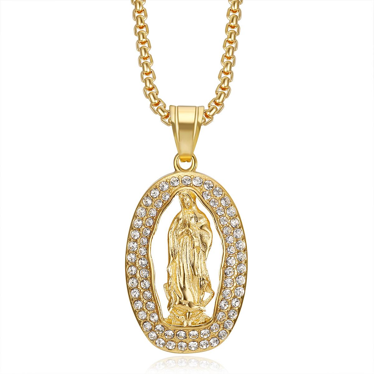 

Trendy Jewelry, Gold-plated and Diamond Studded Madonna Pendant Necklace
