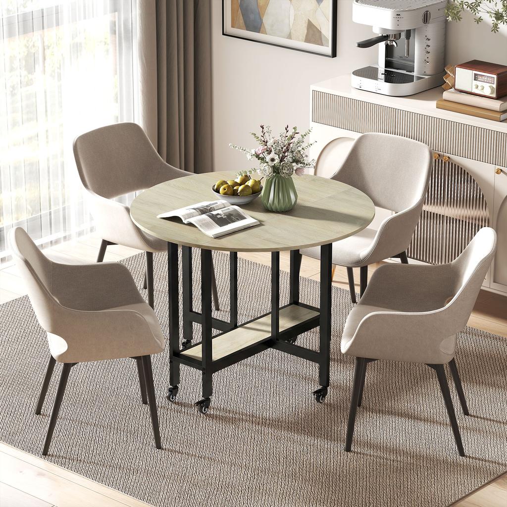 Folding Table Table With Folding Function And Open Shelf Mobile Kitchen Table For Dining Room Small Rooms Natural