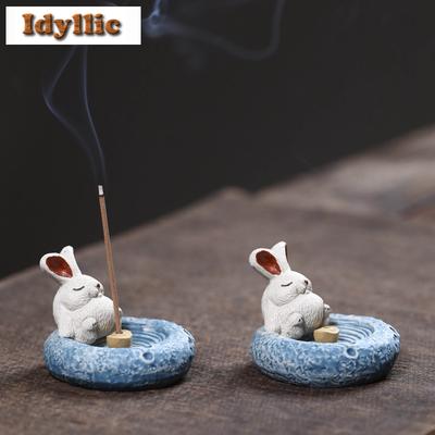 Yixing Zisha Zodiac Moon Rabbit Tea Pet Vintage Tea Games Tea Figurine Play Toy Tea Statue Ornaments Can Be Raised Incense Stick