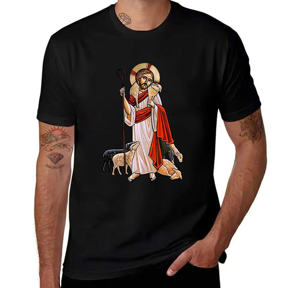 Unisexs Cotton TShirt Jesus The Good Shepherd Graphic Print Religious Christian Casual Tee Top