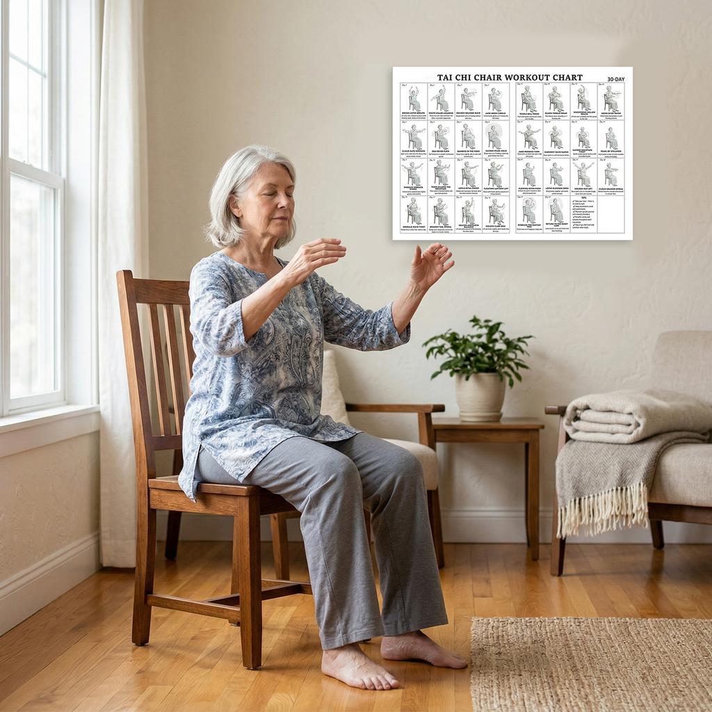 11.81 X 17.72 Inch Canvas Tai Chi Printing Hanging Chair Yoga Chart Poster Print Easy Display Foldable for Beginners and Seniors