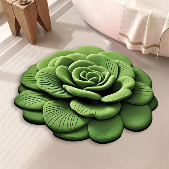 Floral Floor Mat Non-Slip Absorbent Bathroom Rug 3D Realistic Flower Pattern Floor Rug for Entrance Living Room Bathroom Kitchen