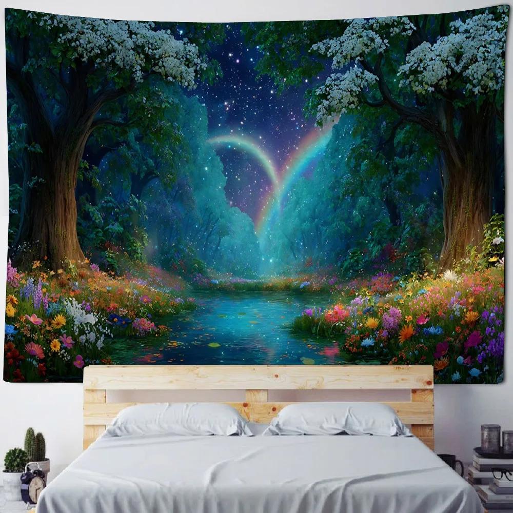 Jungle Creek Waterfall Polyester Tapestry Wall Hanging Decor Natural Landscape Artwork for Bedroom Living Room Home