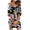 Fashion Women's Casual Loose V-Neck Printed Sleeve Short Midi Sleeve Dress