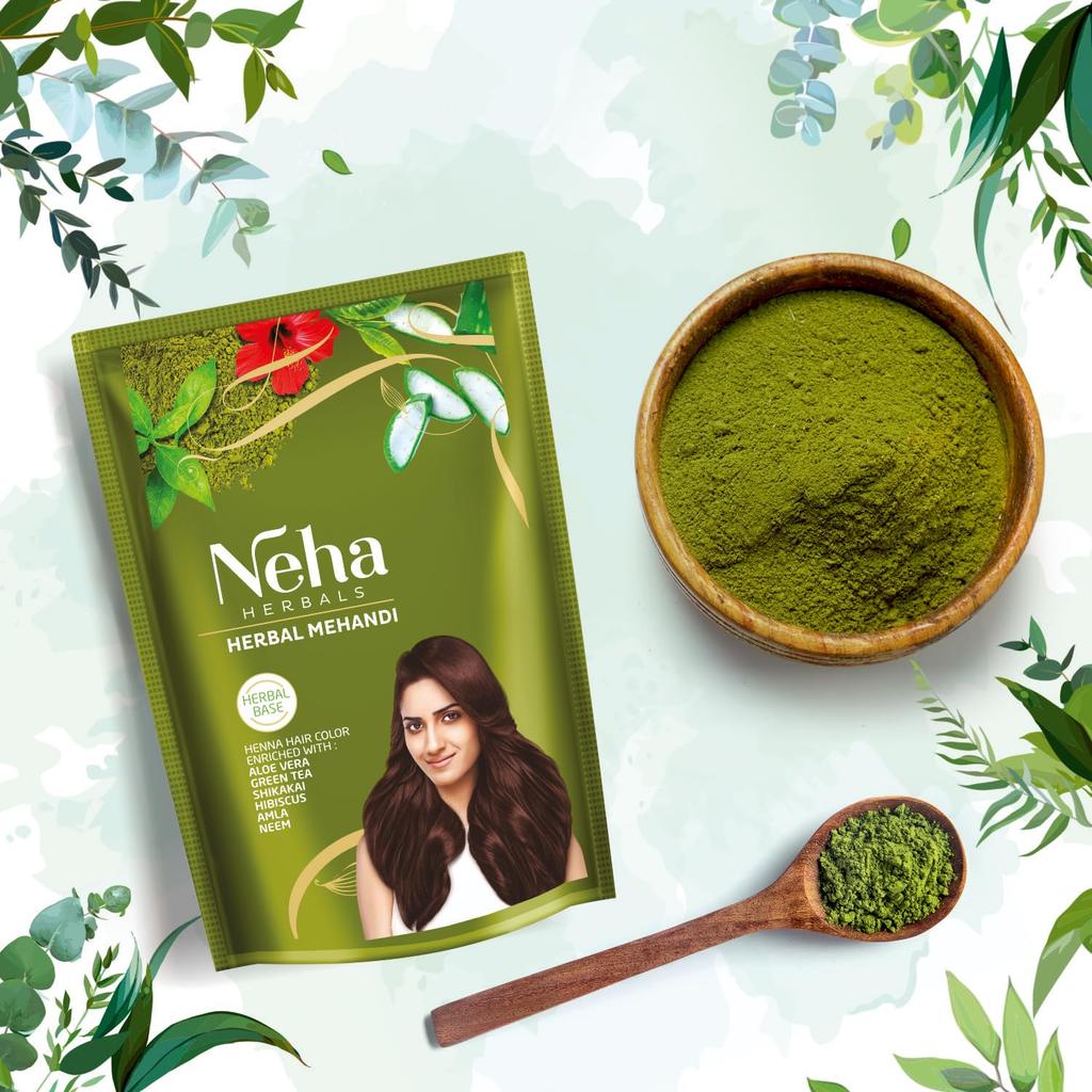 Neha Herbals Natural Henna Powder For Hair Color And Nourishment | (Pack of 3 X 140G ) Mehandi For Soft Shiny Healthy Hair