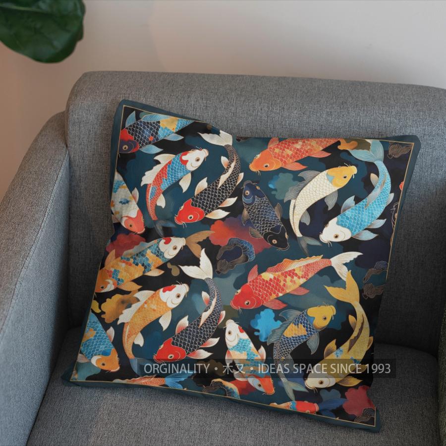 2D Colorful Koi Fish Pattern Decorative Pillow Cover Pattern Cushion Cover Suitable For Sofa Bedroom Car Pillow Cover