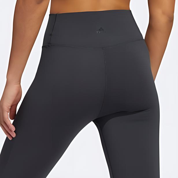 Adidas Solid Color Logo High Waist Tight Fitness Pants Women Bottoms Dark-Gray HD4423