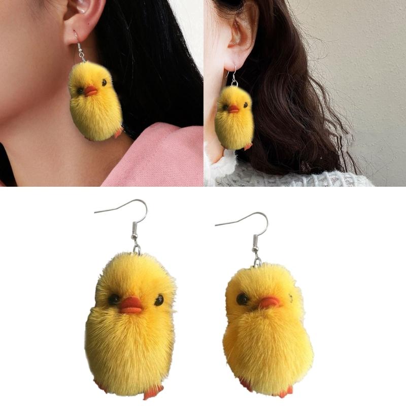 Lovely Dangle Earrings Sweet Cute Yellow Duck Pendant Drop Earrings Statement Jewelry Fashion Small Hoop Earrings