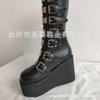 Buckle-up platform boots gothic wedge heels high boots female punk babes knight boots