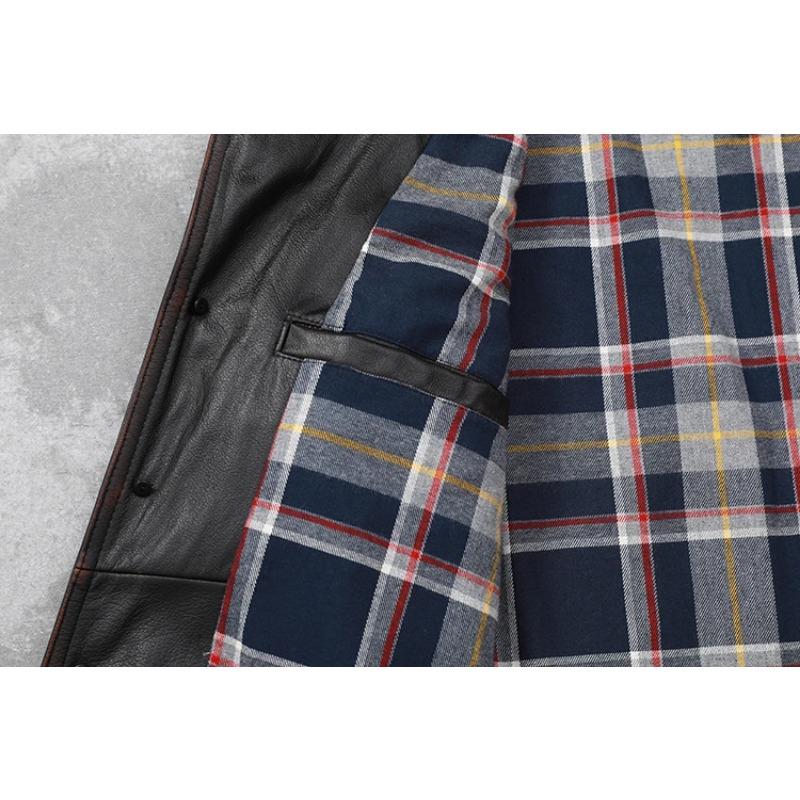 Jachetă de piele ocazională pentru bărbați, dimensiune chinezească, haină moale din piele de vacă naturală.