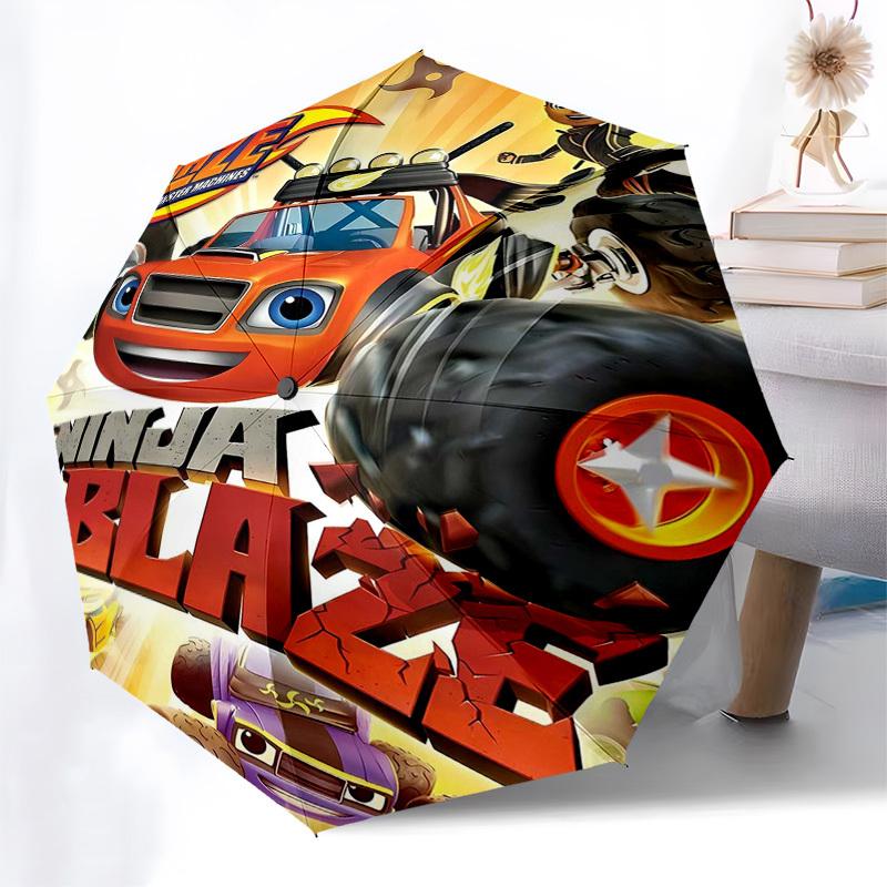 Blaze, Monster Machines Themed Automatic Opening and Closing Umbrella, Compact Travel Umbrella, Lightweight and Portable, Suitable for Beach