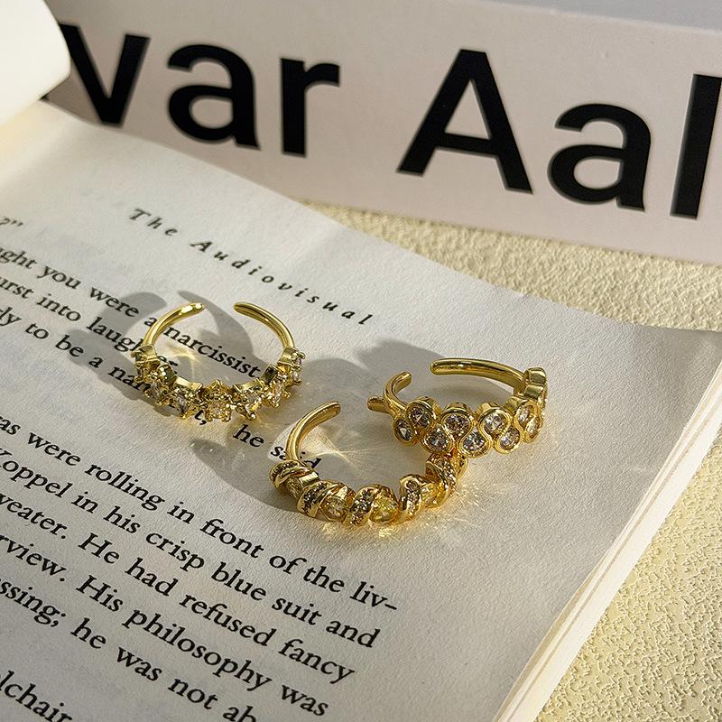 Light Luxury Full Diamond Row Diamond Zir*****Pen Ring Niche High Sense Commuting Stack Wearing Personalized Ring Woman