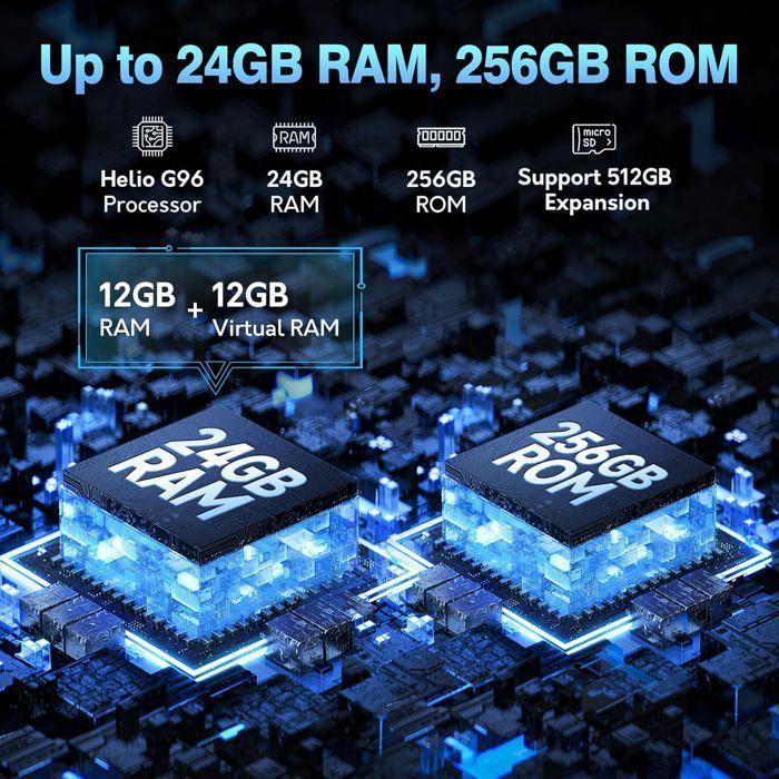 Telephone Portable Incassable Ulefone Armor 24 24+256Go 6.78" 22000mAh Smartphone Robuste Android 14 1000LM Dural SIM/NFC/64MP Noir