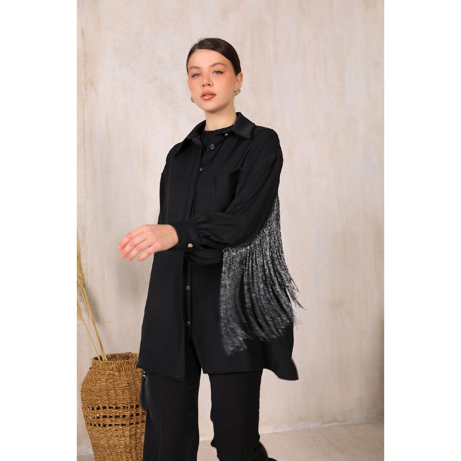 

Black Tasseled Shirt 32-2061 Standart чёрный