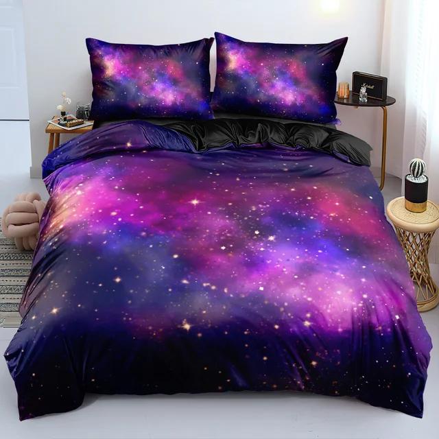 

Luxury Galaxy Bedding Set Twin Full Queen King Size Duvet Cover Set Shining Stars Starry Sky Comforter Set for home and deor US Twin(172x218cm) бордовый