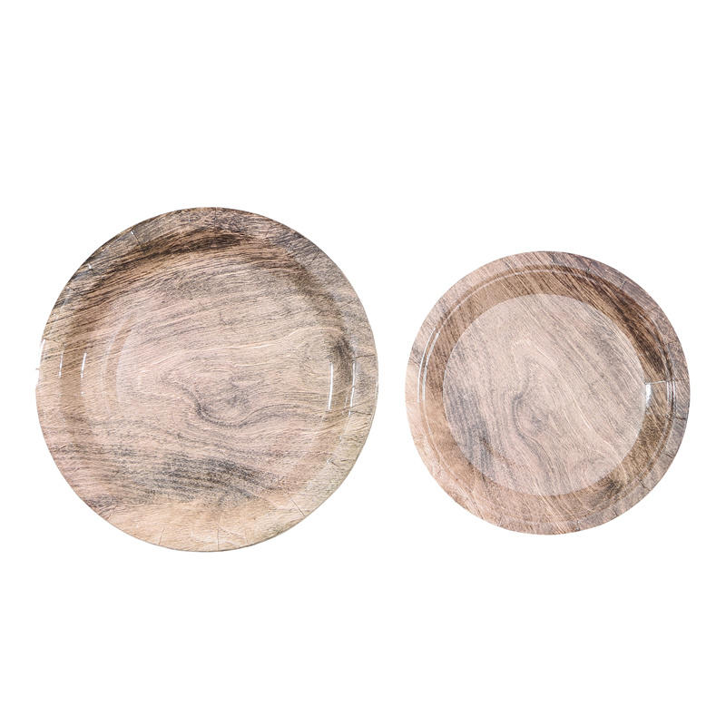 Natural Wood Grain Paper Plate Western Barn Themed Birthday Wedding Party Vintage Farmhouse Style Table Decor Supplies