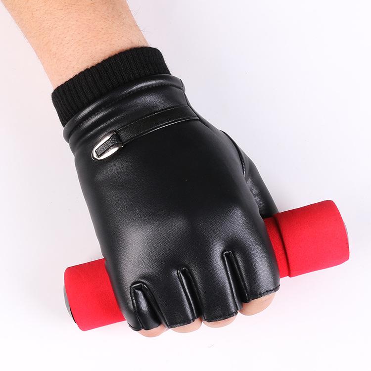 Men and Women PU Leather Half Finger Gloves Keyboard Typing Mobile Game Outdoor Sports Cycling Fitness Plus Velvet Warm Leather Gloves