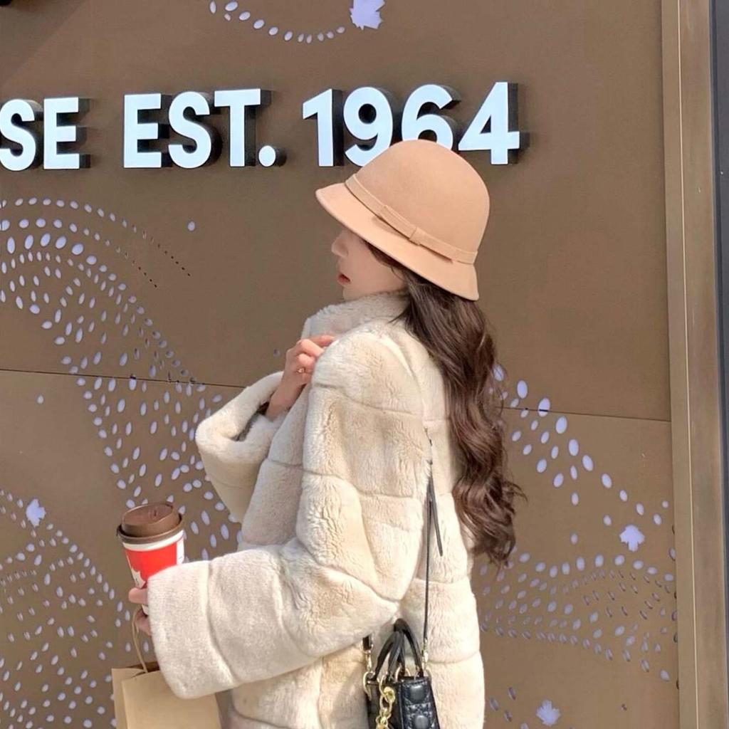 Autumn and Winter Face Showing Small Wool Basin Hat for Women Retro Hepburn Style Bow Top Hat Elegant White Woolen Fisherman Hat