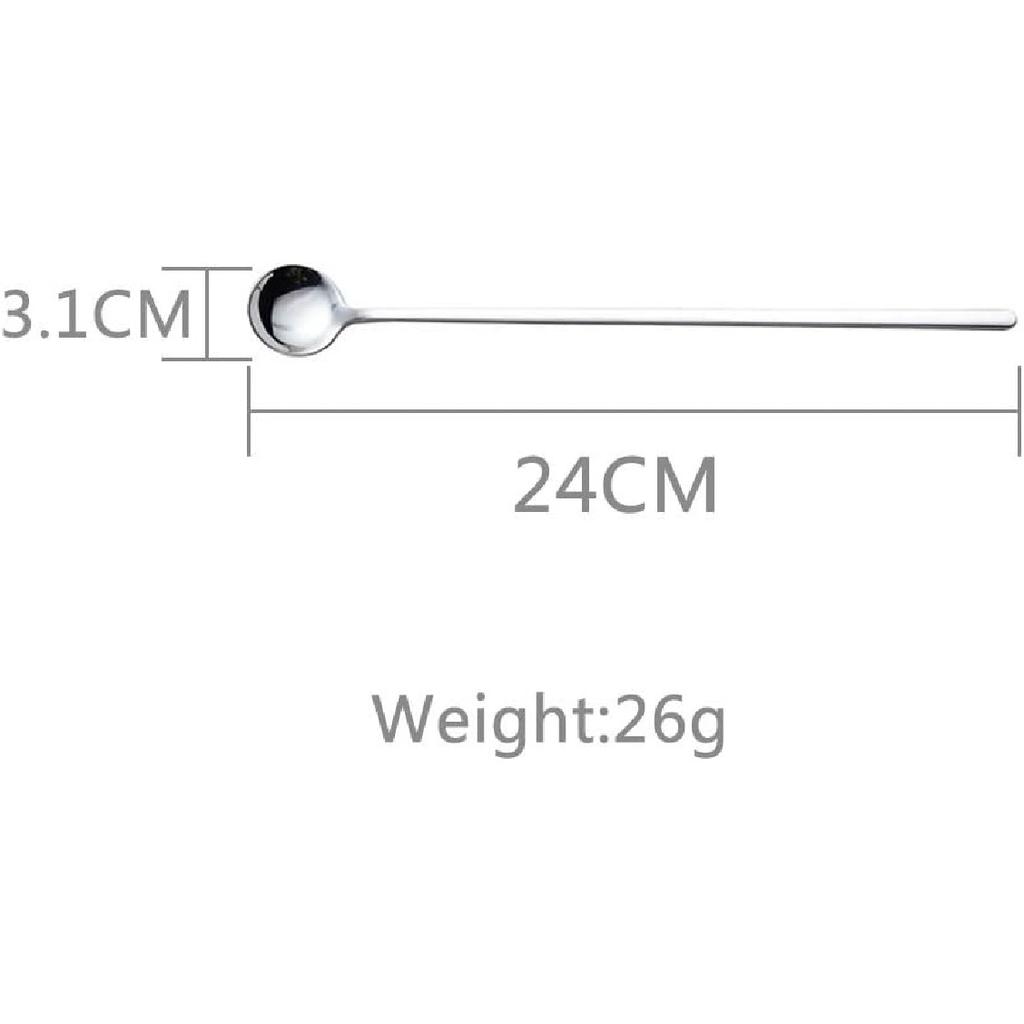 Long Handle Spoons 9.45-Inch Stainless Steel Spoon 6PCS (Silver)