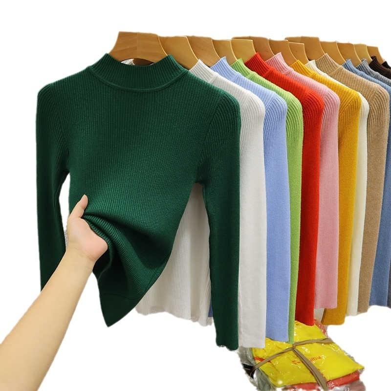 Semi-turtleneck sweater women's bottoming shirt autumn and winter new thin knitted sweater tight inner top women