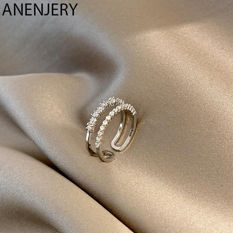 

ANENJERY Минималистский Открытие Двойной Слой Кольцо Для Женщин Роскошный Циркон Кольцо Студент Ювелирные Изделия Вечеринка Девушки Подарок