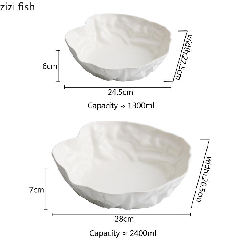 Bol din ceramică cu textura pliabilă Bol de salată neregulat alb Bol groasă pentru supă Boluri cu fructe Boluri pentru desert Veselă creativă pentru hotel