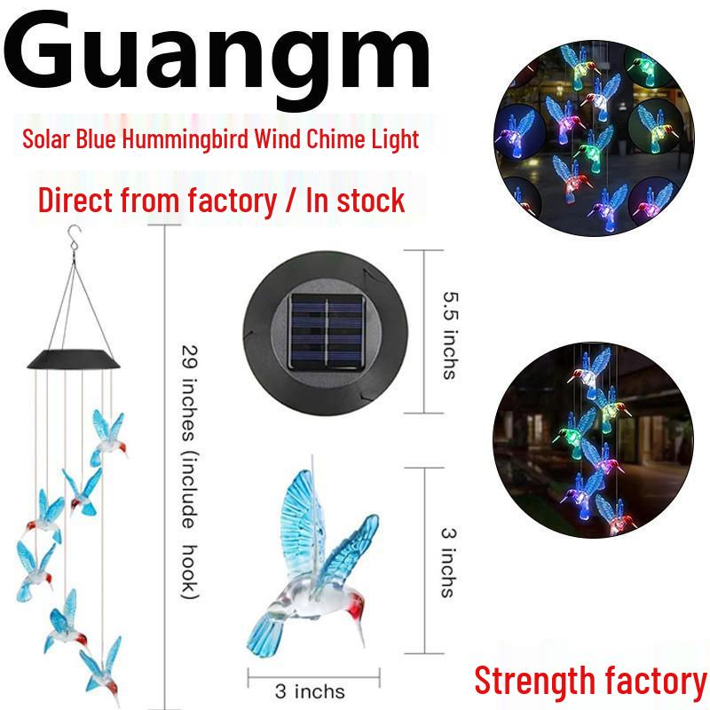 Solar-LED Kolibri Windspiel: Siebenfarbiger Gradient Dekoratives Außenlicht