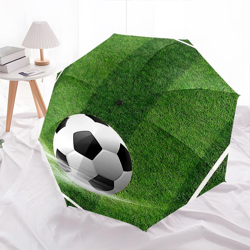 1 Stück Automatischer Faltregenschirm mit Fußball-Design, Tragbares Dreifach-Falt-Design, 8-Rippen-Eisenrahmen, Outdoor, Ideales Geschenk für Fans, Reisende, Täglichen Gebrauch