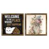 Flower Vase Decorative Painting with Wooden Frame, Bathroom Welcome Wall Hanging Picture, Home Office Living Room Wall Art Decor Sign