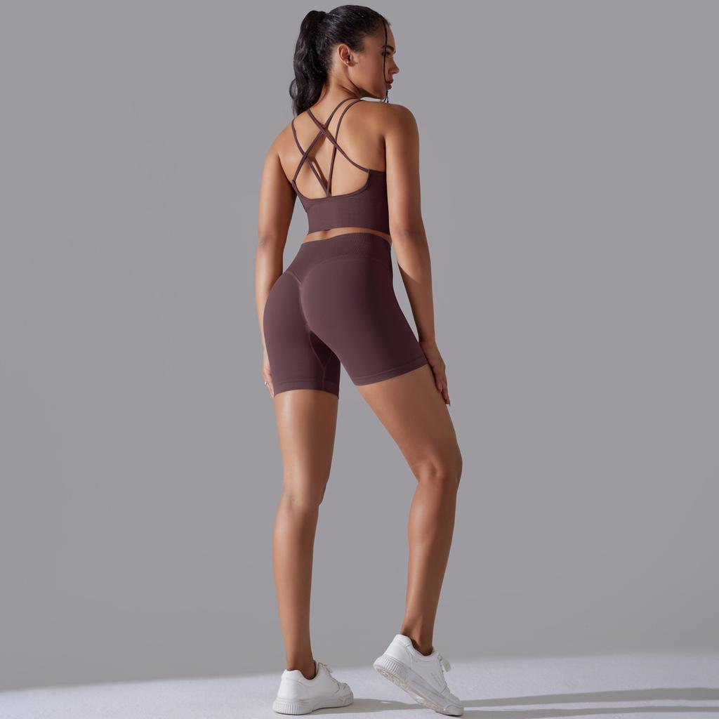 New High Waist Peach Hip Tight Pants Set, Sports Back Yoga Clothes, Running Training Fitness Set, Two Piece Set For Women