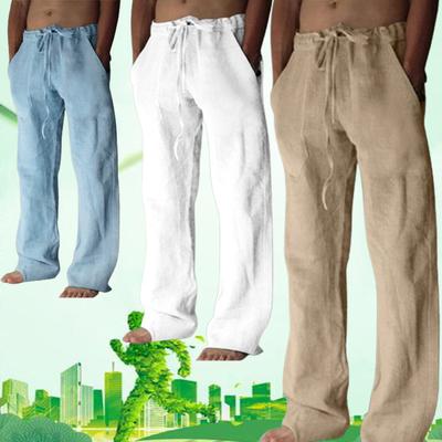 Sommer Neue Herrenhose aus Baumwollleinen, lässig, locker, große Größe, einfarbig, atmungsaktiv, Fitness, Sport, Jogging, Straßenkleidung