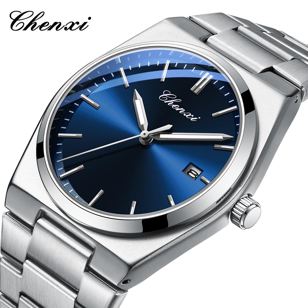 CHENXI Watches for Man Silver Business Fashion Men's Quartz Watch Luminous Date Calendar Display Waterproof Wristwatch