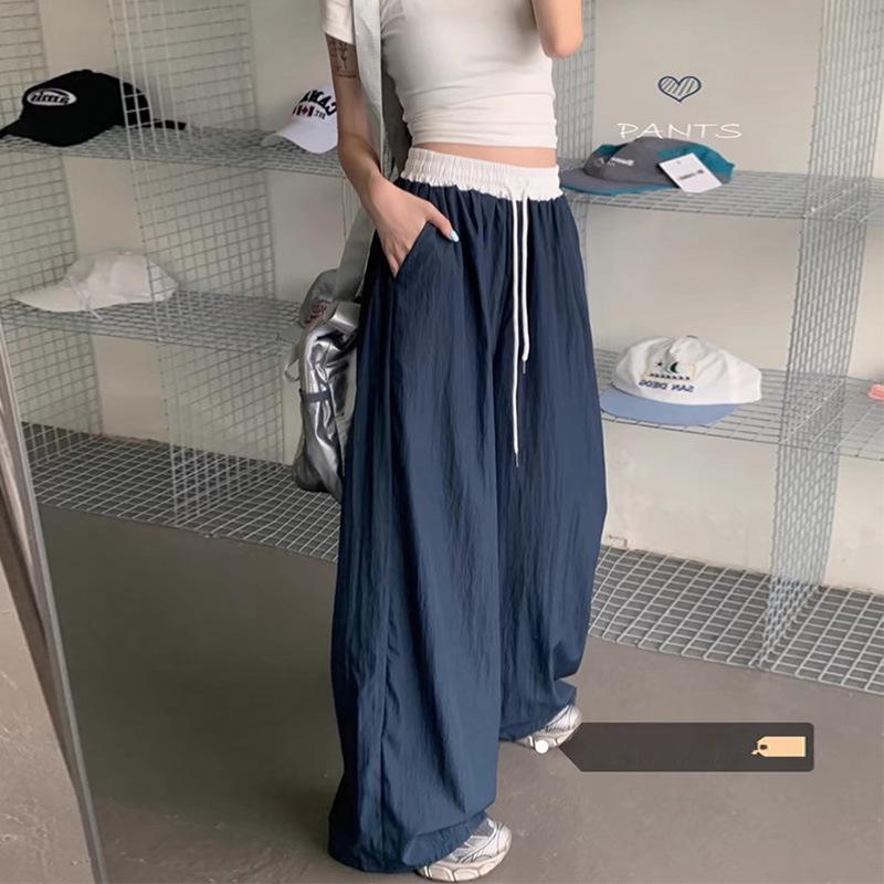 Women's Color Block Wide Leg Elastic Waist Quick-Dry Pants - Spring/Summer 2025, Loose Fit, Yamamoto Style