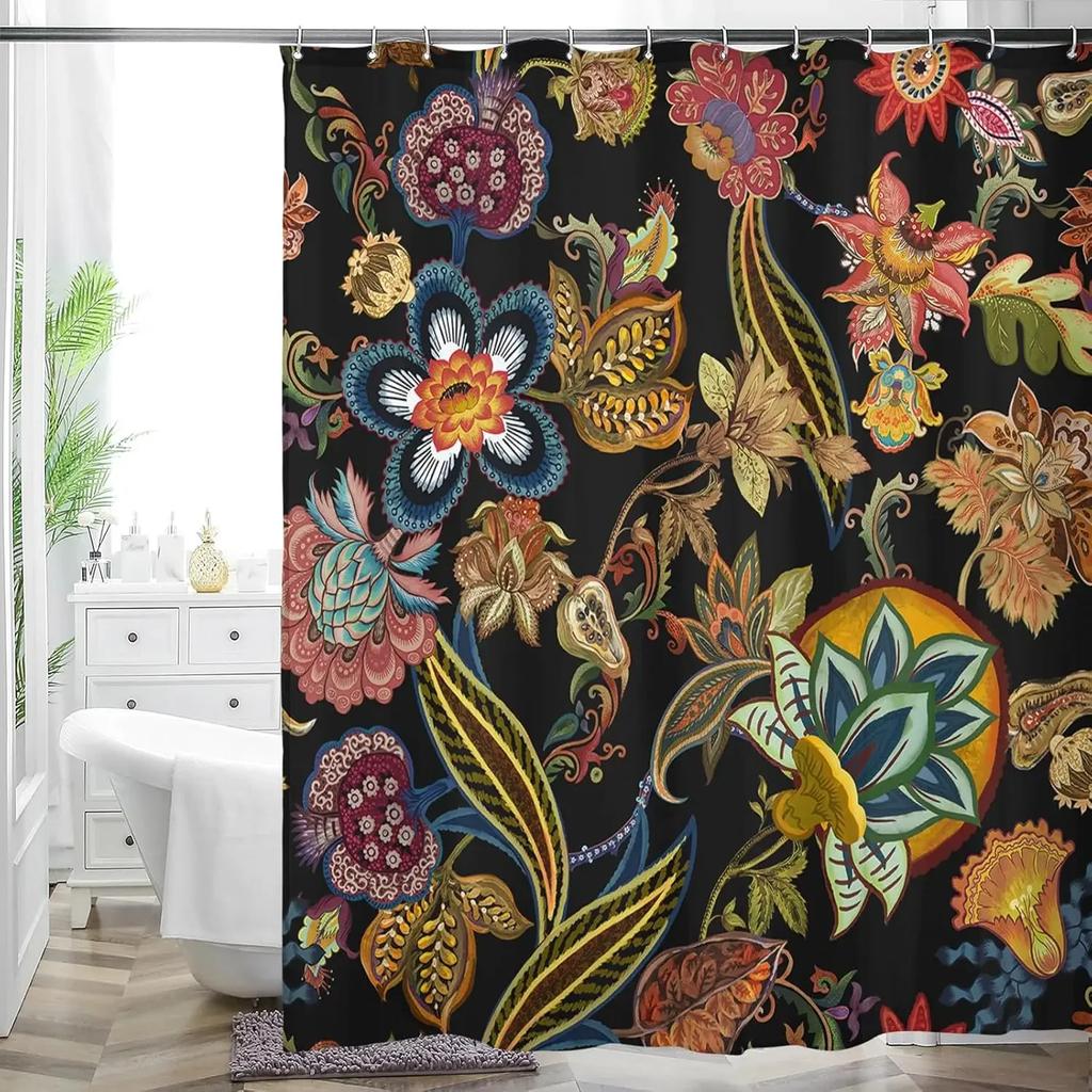 Multicolor Flower Art Floral Shower Curtain Bathroom Decorative Waterproof Washable Shower Curtain