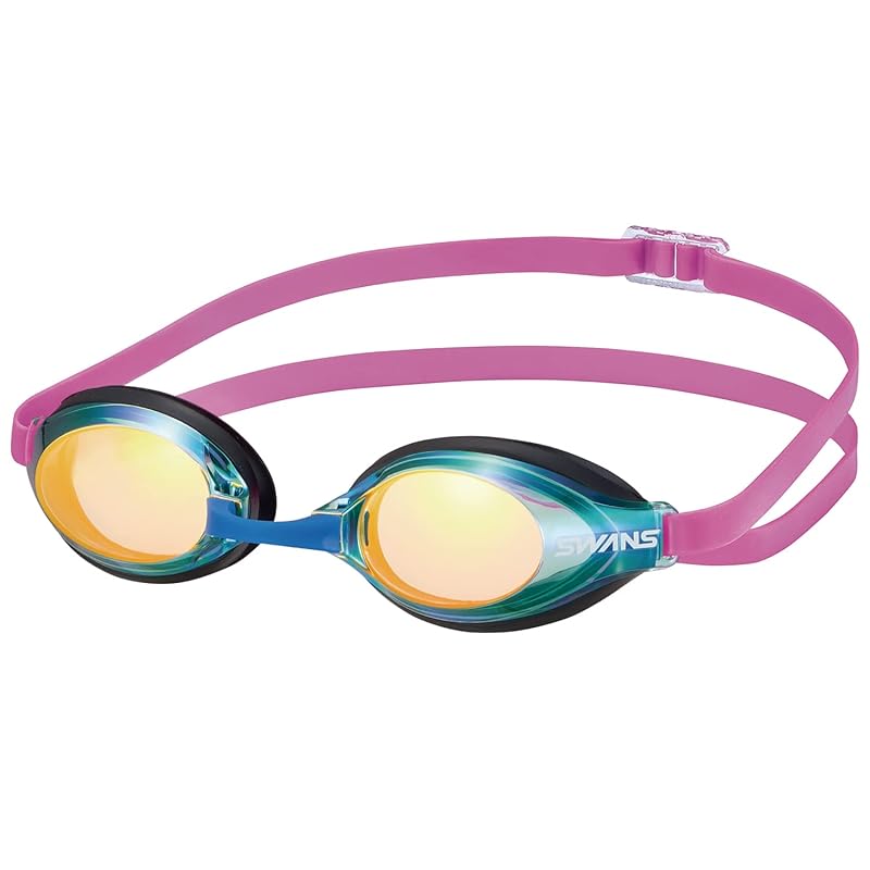 SWANS AQUALIGHTNING SR-3Mre G/BK Swimming Goggles, Made in Japan, Green with Flash Orange Mirror, Racing Design, Anti-Fog, Cushioned, FINA Approved