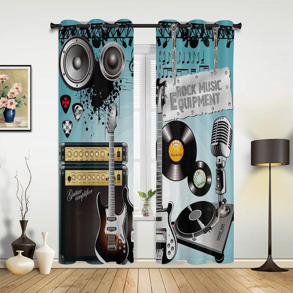 Tende Splash Art Colorate con Chitarra e Musica Rock per Camera da Letto, Soggiorno, Tende per Cucina, Stanza dei Bambini, Tenda per Finestra, Decorazione per la Casa