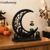 Vintage Halloween Witch Magnetic Swing Figurine Gothic Resin Figure Ghost Hanging Table Ornament Dark Style Laser Hollow