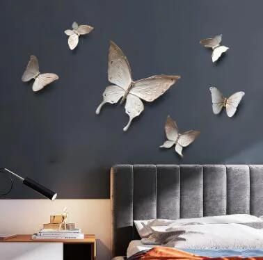 Nordic Luxury Resin Butterfly Wall Sticker Pendant Home Livingroom Porch Wall Hanging Crafts Hotel Background Wall Mural Crafts