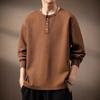 Herr Premium Retro Casual Tungviktig Henley-huvtröja - Höst