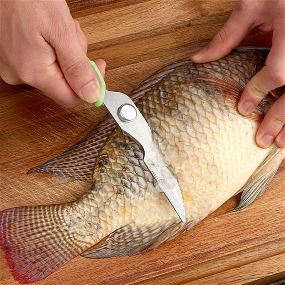 Ergonomic Handles Refrigerator Magnetic Scissors with Protective Cover Kitchen Scissor  Fish