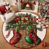Non-Slip 3D Illusion Rug Santa Claus Xmas Home Decor Cartoon Cute Round Vortex Carpet  Outdoor