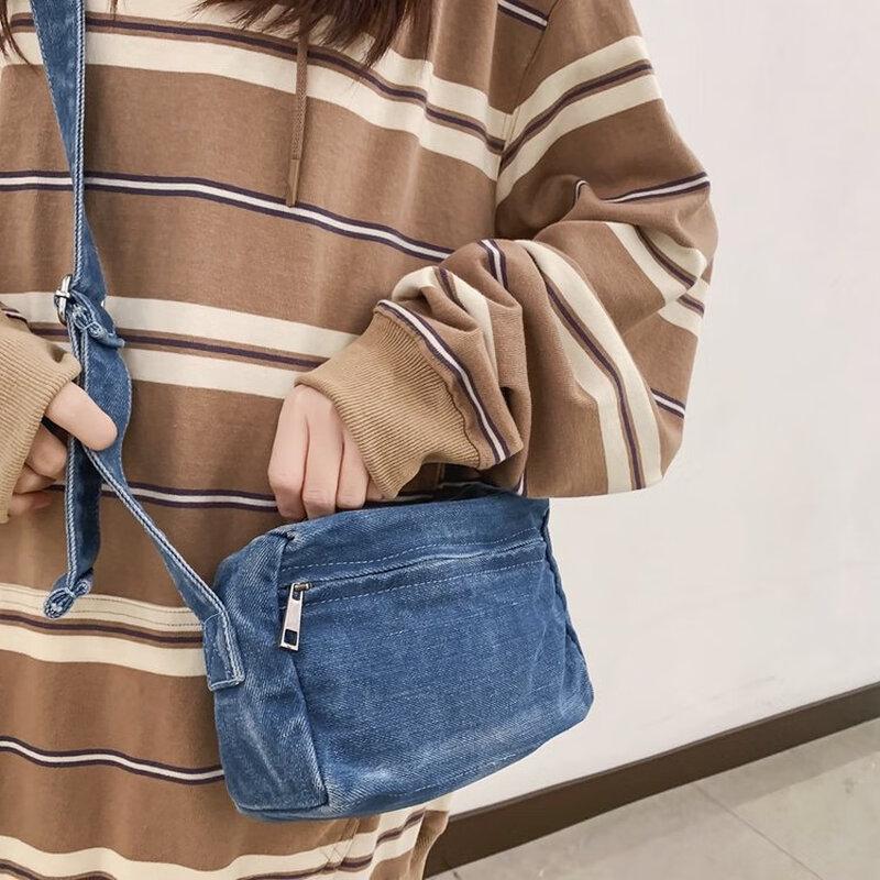Longchan Qinyun Unisex Retro Washed Denim Crossbody Bag