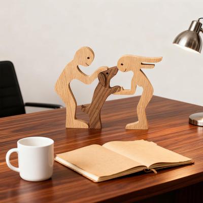 Paar- und Hundestatue Figuren Sammlerstücke Geschenke Heimdeko Holz Hunde Skulptur für