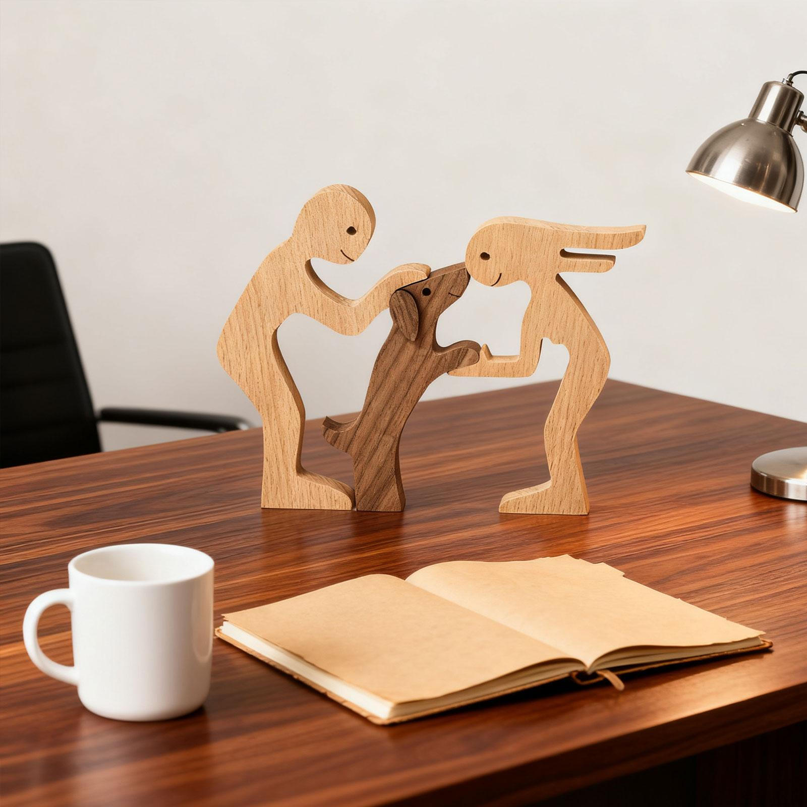 

Couples and Dog Statue Figurines Collectible Gifts Home Decor Wooden Dogs Sculpture for