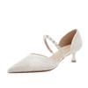Netzstoff Wort mit Strass Temperament High Heels Damen spitze Zehen dünner Absatz mittlerer Absatz Einzelne Schuhe Hochzeitsschuhe Brautschuh