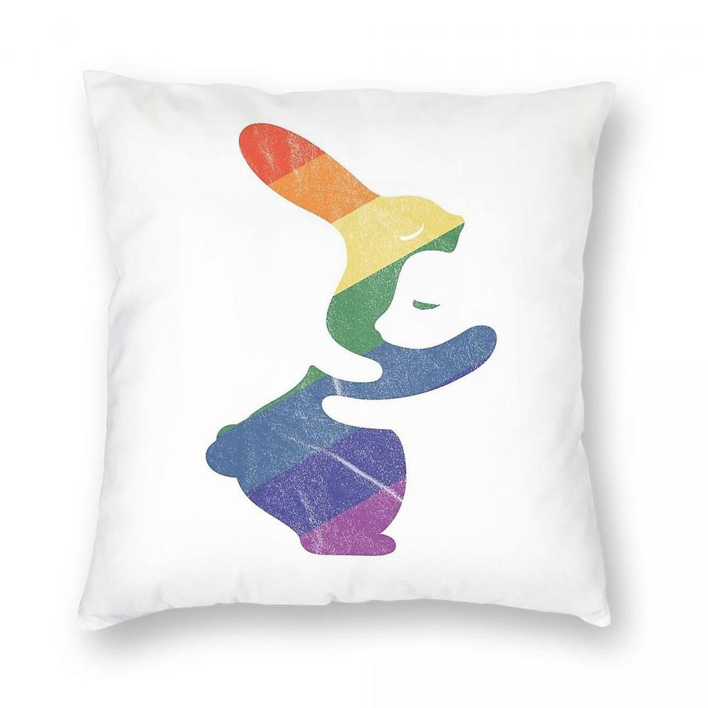 Hug Bunny Rainbow Pillowcase Polyester Linen Velvet Printed Zip Decor Throw Pillow Case Room Cushion Case x