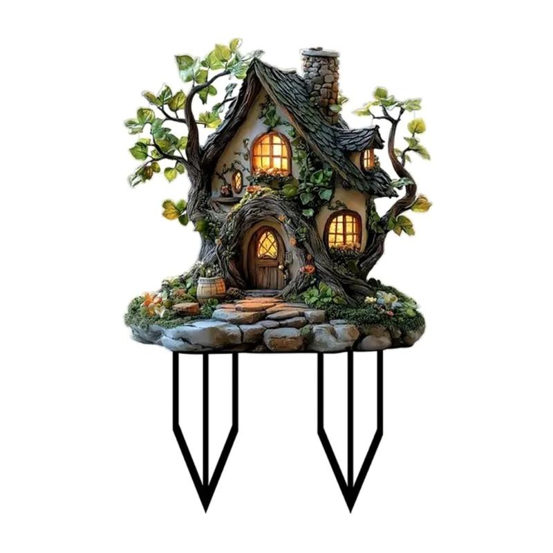 Resin Garden Stake Decorative Squirrels House Sign for Outdoor Yard Lawn Patios Landscape Decoration Waterproof Durable