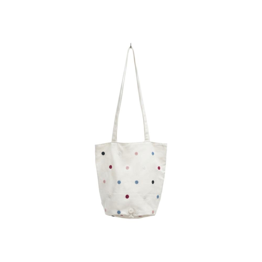 Embroidered Canvas Tote Bag Korean Fashion Commute Handbag Sweet Polka Dot Shoulder Bag Women белый